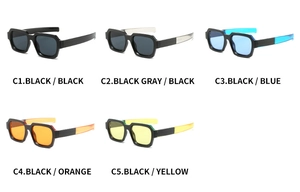 Multiple color options for modern square sunglasses showing models C1 through C5