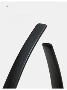 Detail view of smooth curved black glossy temples of square sunglasses for comfort