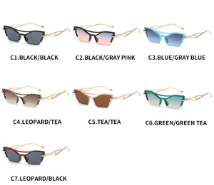 Collection of retro cat eye sunglasses with metal hollow temples in seven vibrant colors