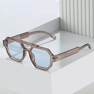 Chic square pilot sunglasses with light brown frame and light blue lenses for fashion