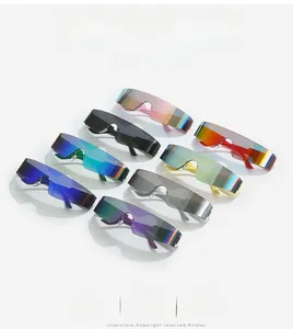 Matrix layout of eight colorful thick lens frameless oversized shield sunglasses
