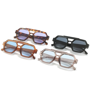 Modern double bridge square pilot sunglasses set with four assorted frame colors