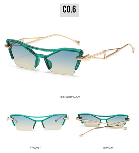 Multi-angle views of retro cat-eye sunglasses with gradient lenses and hollow metal temples