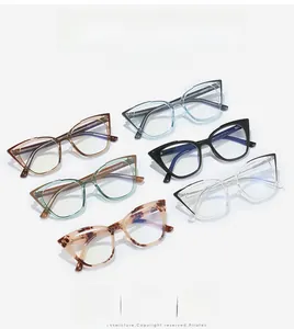Cat eye blue light blocking glasses shown in six stylish colors on a white background