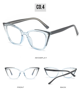 Cat-eye blue light blocking glasses frames in light blue with multi-angle views