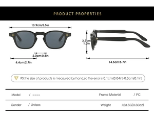 Detailed size specifications for punk hip hop rectangular sunglasses with PC frame