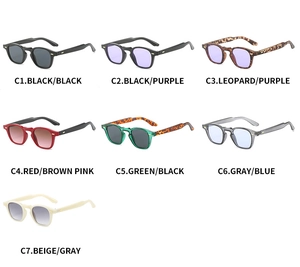 Grid display of hip hop metal sunglasses in seven colors with gold hinge accents