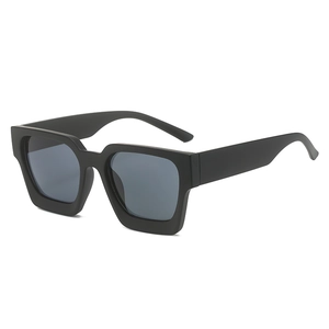 Classic retro square matte black sunglasses with thick frames and dark grey lenses