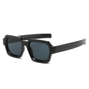 Modern square black thick frame sunglasses for women with dark grey lenses in retro style