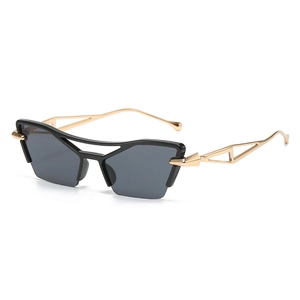 Vintage Cat Eye Sunglasses Women UV400 Protection PC Metal Frame Fashion Hollow Triangle Temple Shades Eyewear