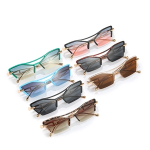 Retro cat-eye sunglasses with metal double bridge frames in multiple fashion colors