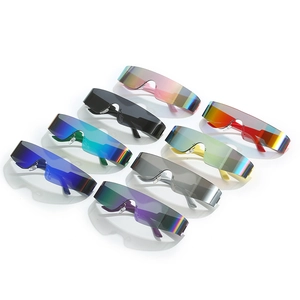Futuristic large frame oversized shield sunglasses with 8 colorful mirrored lenses set