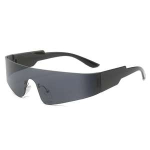 Classic large-frame wrap-around sunglasses with deep gray lenses and sleek black temples