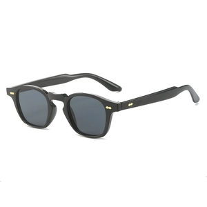 Punk hip hop retro sunglasses with small polygonal metal frame and gold rivet accents