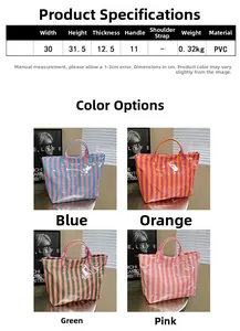 Spécifications de taille et quatre options de couleur pour le sac cabas en PVC rayé