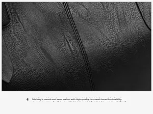 Close-up of durable six-strand precision stitching on premium black leather shoulder bag