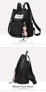 Détails du sac à dos noir en tissu Oxford imperméable avec charmant pendentif chat