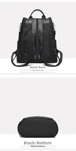 Vue arrière et inférieure du sac à dos oxford noir imperméable avec bretelles renforcées