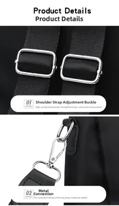 Détails du sac à dos étanche en Oxford avec boucles métalliques argentées et fixations