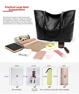 Top-down view of spacious woven tote bag showing internal storage capacity for A4 items