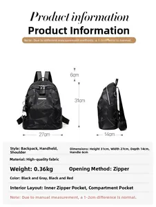 Spécifications détaillées des dimensions du sac à dos de voyage noir étanche