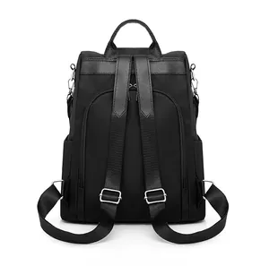 Vue arrière du sac à dos Oxford noir montrant la poche antivol et les sangles réglables