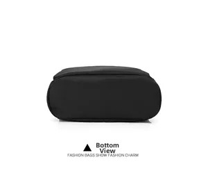 Vue détaillée du fond du sac à dos noir en tissu Oxford montrant la base et les coutures