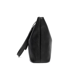 Minimalist black leather tote bag with large capacity and fine litchi texture finish