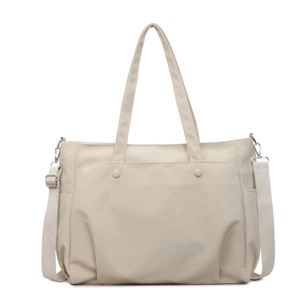 Large capacity off-white Oxford fabric tote bag with adjustable shoulder strap and pockets