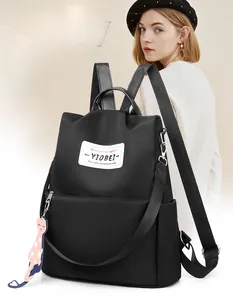 Sac à dos Oxford noir imperméable avec charme chat rose et écusson de marque