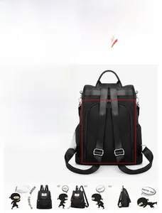 Détail de la fermeture éclair anti-vol au dos du sac à dos en nylon noir pour voyage