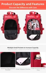 Detailed internal view of large capacity backpack showing multiple storage compartments