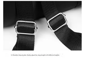 Détail de la boucle en métal réglable et de la sangle en nylon du sac à dos Oxford