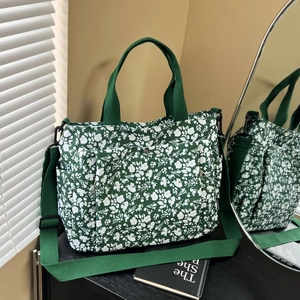 Floral Print Tote Bag Large Capacity Multi Pocket Canvas Shoulder Crossbody Handbag Casual Daily Women