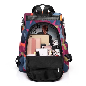Zaino in tessuto Oxford con stampa geometrica colorata e ampio scomparto interno per tablet