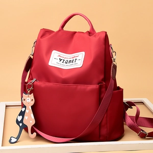 Sac à dos rouge imperméable en tissu Oxford pour femme avec breloque chat mignonne
