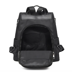 Sac à dos en nylon noir imperméable pour femme avec design antivol et poches internes