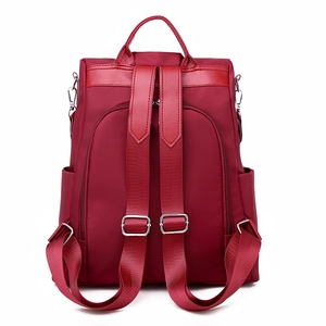 Women's 3D embroidered dragonfly backpack in dark red oxford fabric with anti-theft pocket