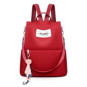 Sac à dos rouge en tissu Oxford pour femmes avec antivol et pendentif chat mignon