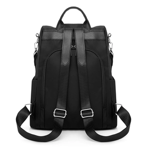 Sac à dos antivol en tissu Oxford noir pour femme avec bretelles réglables et poches latérales