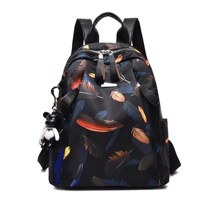 Fashion Backpack For Women Oxford Cloth Waterproof Printed Patterns Casual Travel Rucksack With Bear Pendant Charm