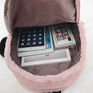 Pink plush backpack with large capacity for tablets and books for casual daily use