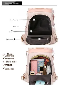 Innenfächer des rosa bestickten Rucksacks mit Platz für iPad und Regenschirm