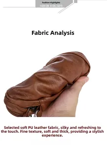 Detail showing the thick soft brown PU leather texture and supple fabric of the crossbody bag