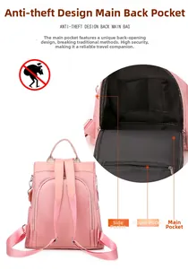 Zaino antifurto rosa con apertura posteriore di sicurezza e tasche interne organizzate