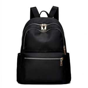 Sac À Dos En Tissu Oxford Pour Femmes Imperméable Antivol Grande Capacité Sac De Voyage Mode Ville Minimaliste Noir Or Fermeture Éclair