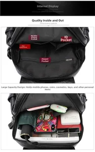 Internal view of retro quilted leather backpack showing spacious compartments and storage