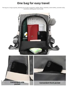 Detail view of large Oxford fabric backpack storage for iPad, magazines, and accessories
