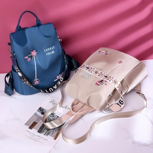 Ethno-Damenrucksack mit 3D-Stickerei aus wasserfestem Oxford-Stoff in Blau und Beige