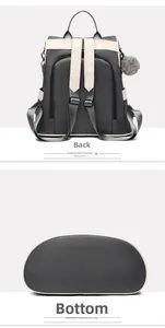 Detail view of the backpack back and bottom with adjustable straps and anti-theft zipper